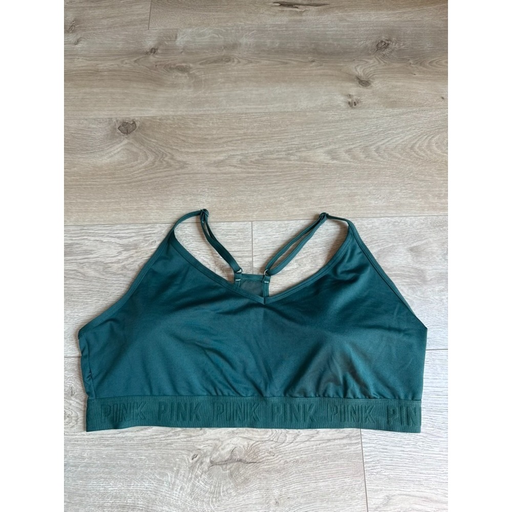 Victorias Secret Pink adjustable straps green removable pads bra v-neck size XL